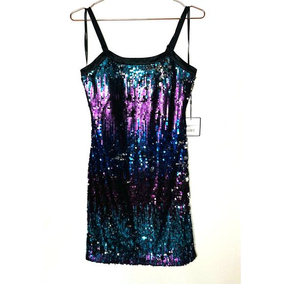 Laundry by Shelli Segal Purple Blue Sequin Sheath Mini Strap Dress Size 2 NWT - Picture 2 of 10